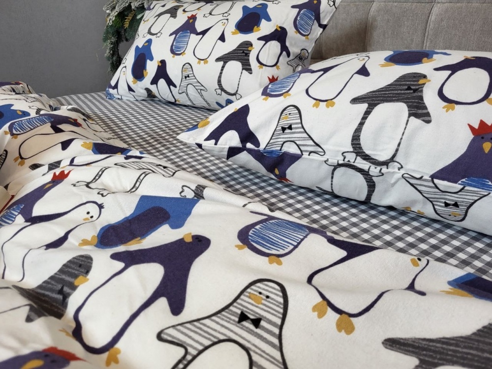 Постельное белье фланель Комфорт текстиль Пингвины/клетка, Turkish flannel