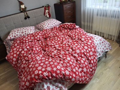 Постельное белье фланель Комфорт текстиль Снежинки красные , Turkish flannel