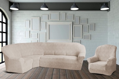 Набір чохлів кутовий диван+крісло Kayra Volna без спідниці ванільний
