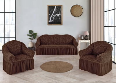 Набор чехлов для мебели жаккард Kayra Roza с юбкой коричневый