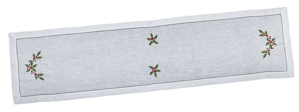 Новорічний наперон лляний LiMaSo з вишивкою "Різдвяний вінок"