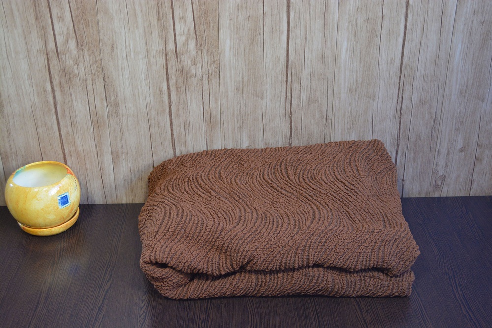 Набор чехлов для мебели жаккард Kayra Volna с юбкой коричневый