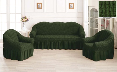 Набор чехлов для мебели жаккард Kayra с юбкой зеленый