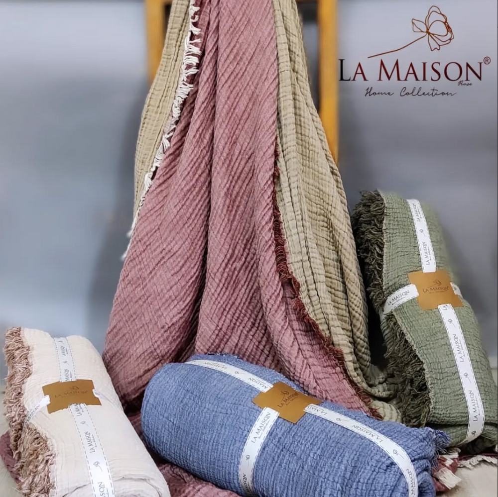Муслиновое покрывало-плед La Maison Selin Gul &ndash; Bej, Розовый, Евро, 230х240 см