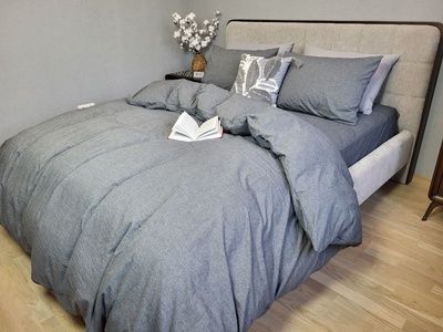 Простирадло на резинці варена бавовна Комфорт Текстиль Graphite, Washed Cotton W1141