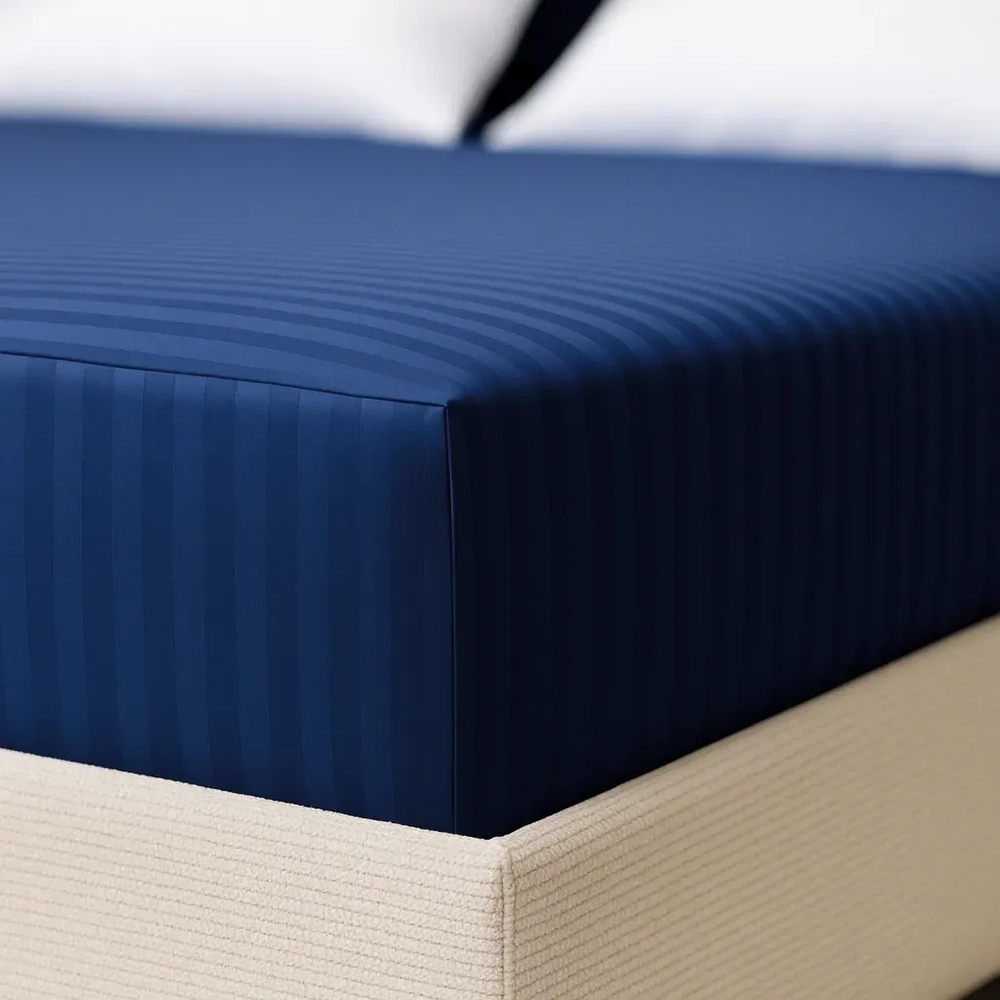 Простирадло натяжне Сатин Boston Royal Blue Stripe