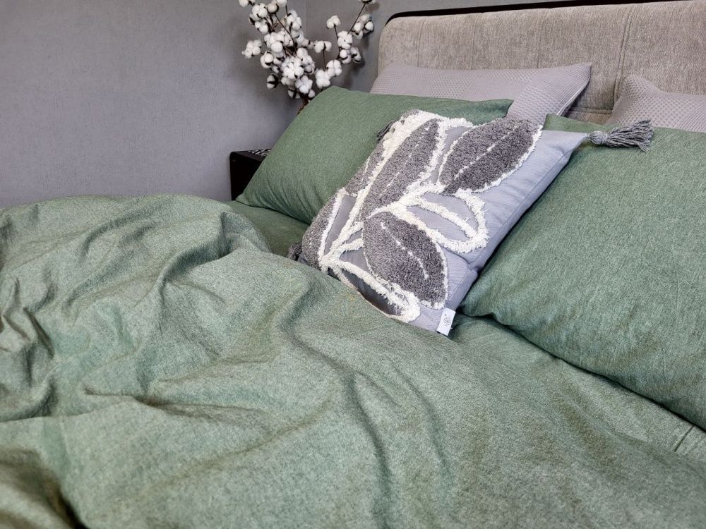 Простынь вареный хлопок Комфорт Текстиль Forest Green, Washed Cotton W1151