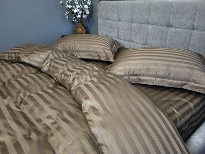 Постільна білизна преміум сатин-страйп Комфорт Текстиль Stripe PREMIUM, HONEY BEIGE 2/2см