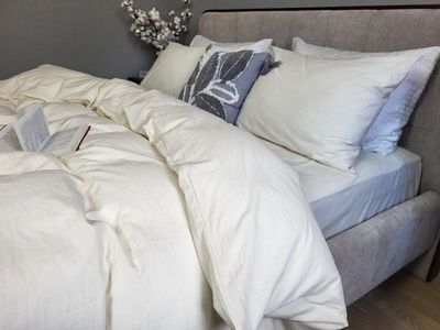 Простирадло на резинці варена бавовна Комфорт Текстиль Ivory, LUXURY Washed