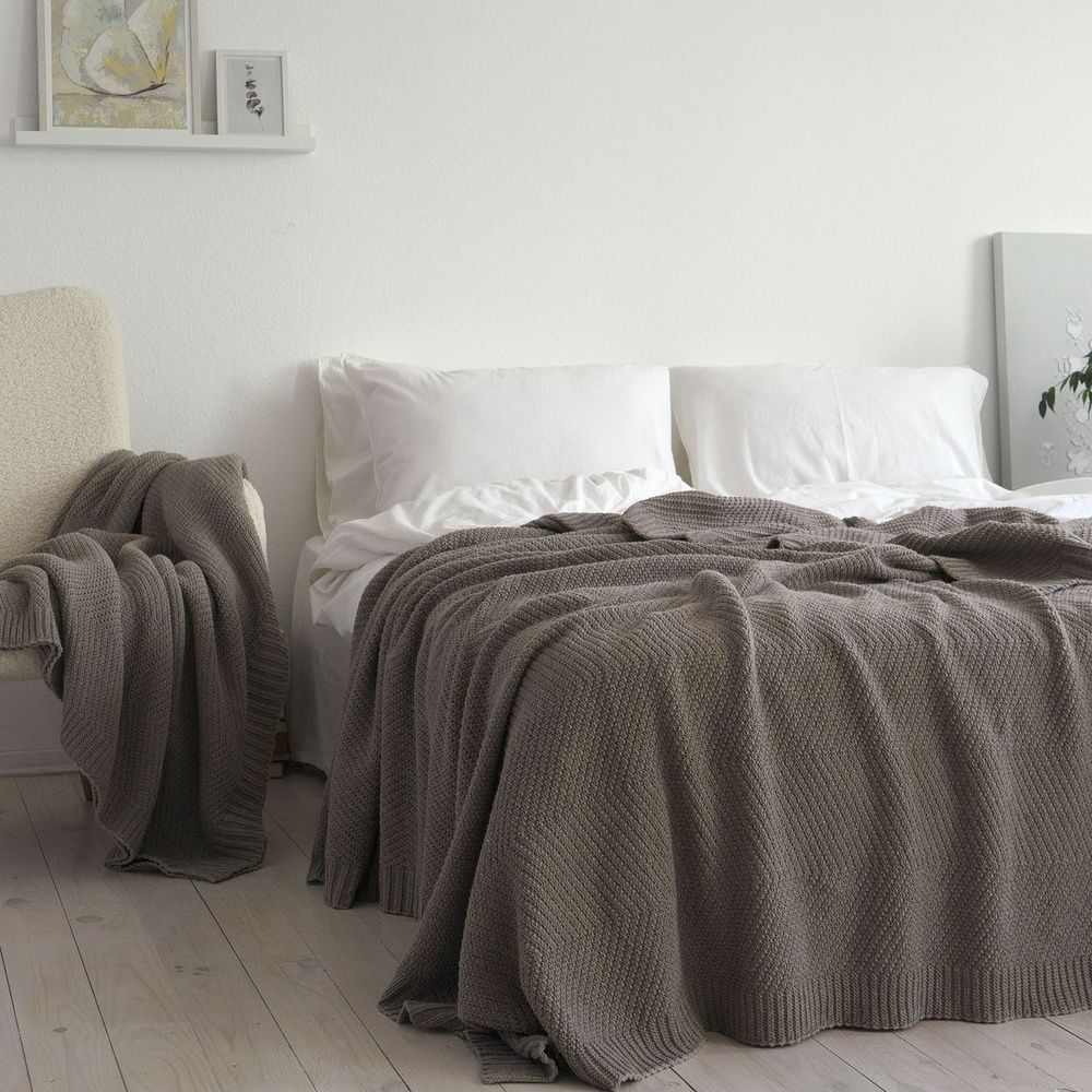 В'язаний плед LaModno WoolCotton Balance Mink