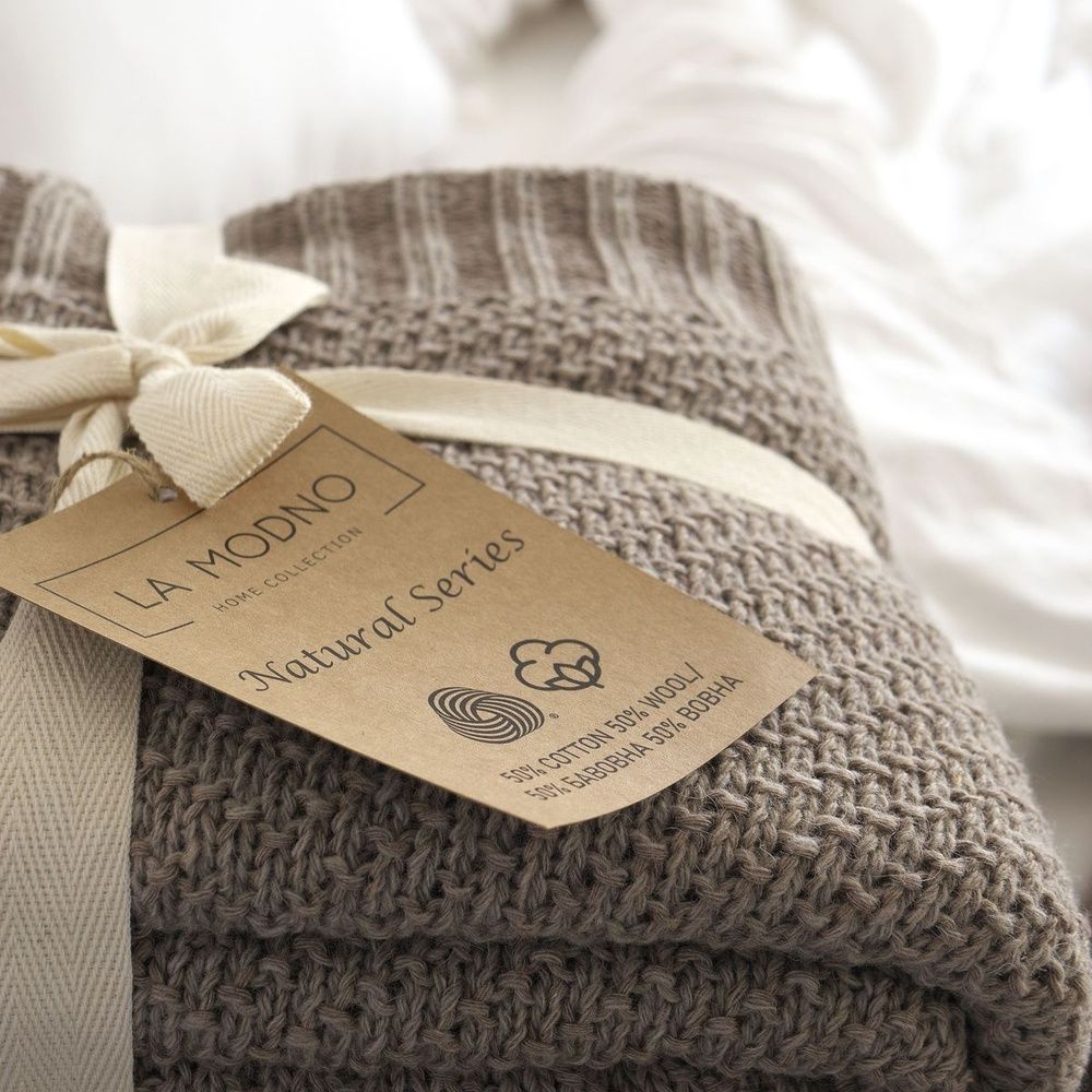 В'язаний плед LaModno WoolCotton Balance Mink