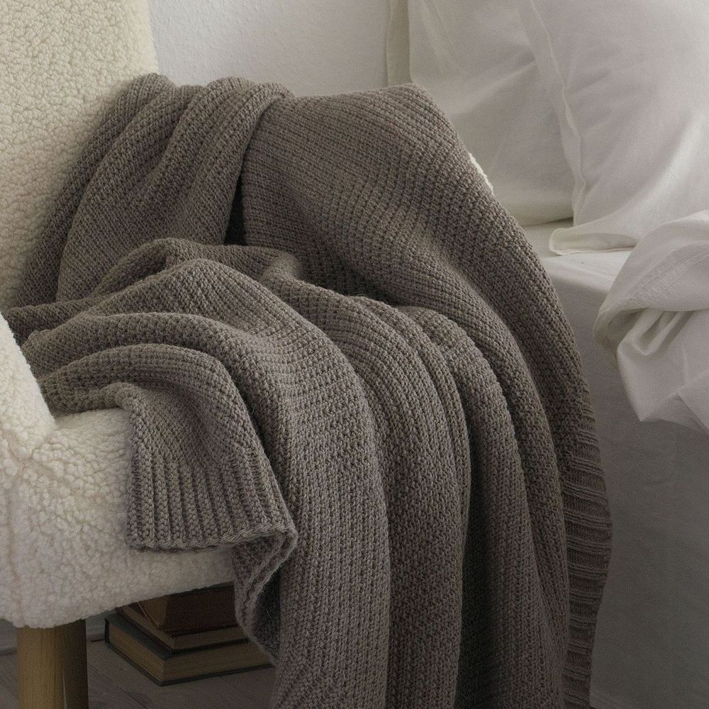 В'язаний плед LaModno WoolCotton Balance Mink