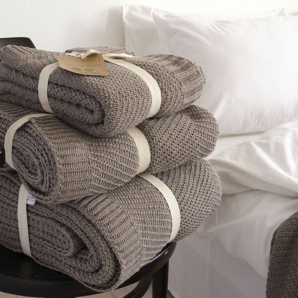 В'язаний плед LaModno WoolCotton Balance Mink