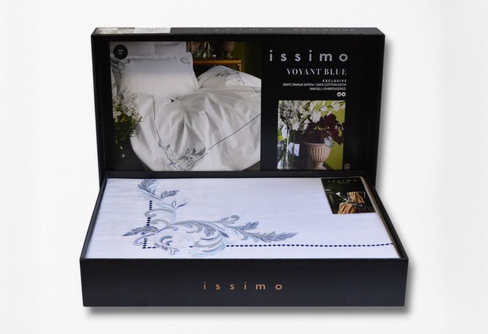 Постільна білизна сатин люкс з вишивкою Issimo Home Embroidered Voynt Blue (300 TC)
