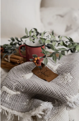 Муслиновое новогоднее покрывало Saheser Merry Light Grey, Светло-серый, Евро, 240х260 см, Без наволочек