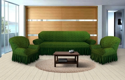 Набор чехлов для мебели жаккард Kayra  Venzel с юбкой зеленый