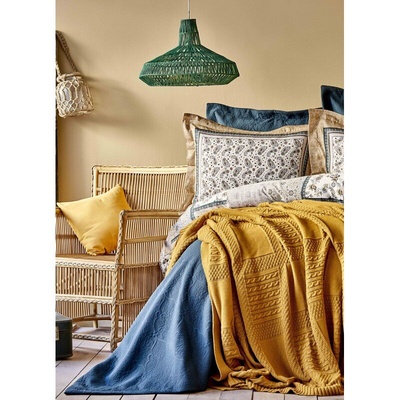 Набор постельное белье с покрывалом + плед Karaca Home - Maryam petrol