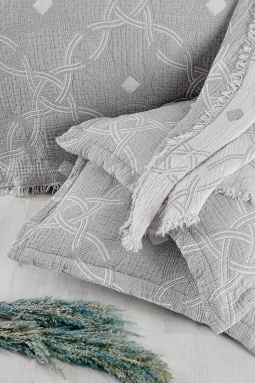 Покрывало хлопок с наволочками First Choice Blooming Montela Grey, Cерый, Евро, 240х260 см, 50х70см (2шт)