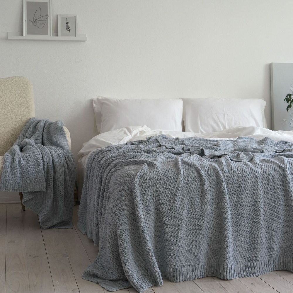 В'язаний плед LaModno WoolCotton Balance Sky Gray