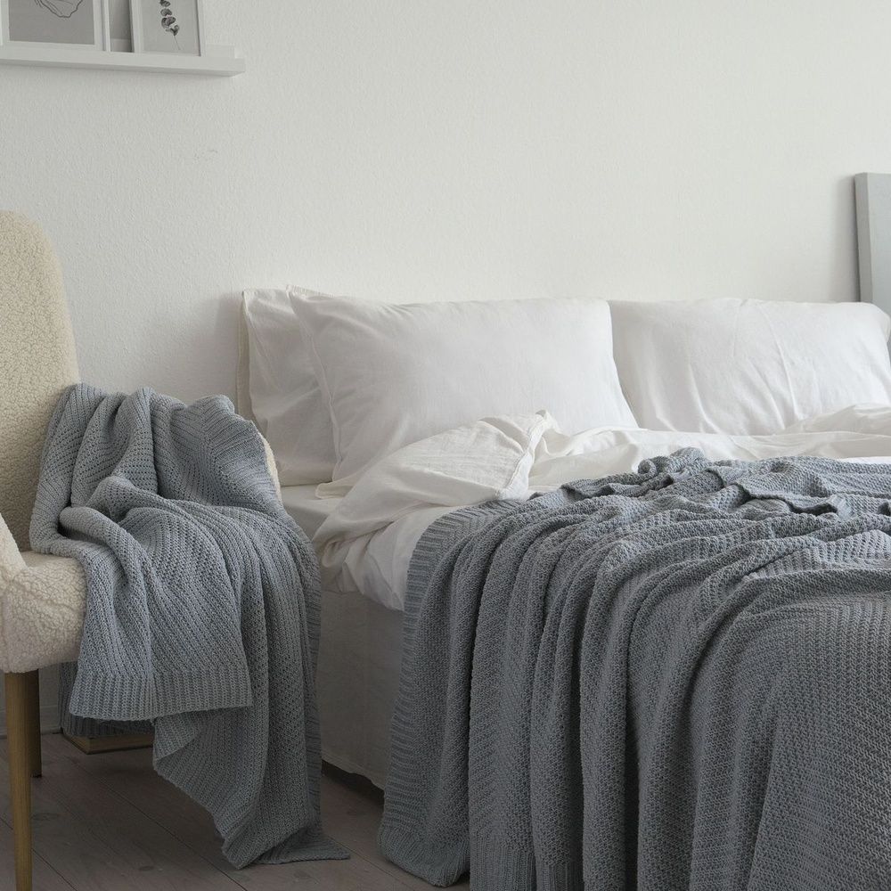 В'язаний плед LaModno WoolCotton Balance Sky Gray