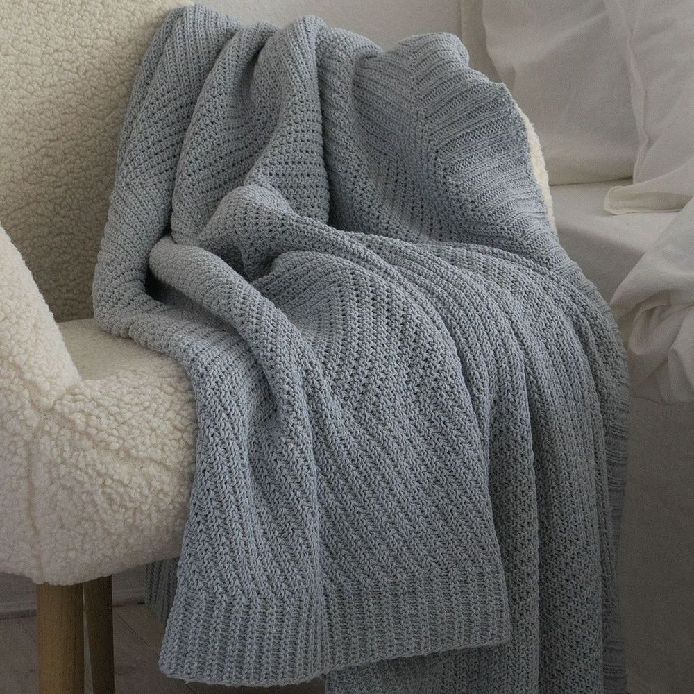 В'язаний плед LaModno WoolCotton Balance Sky Gray