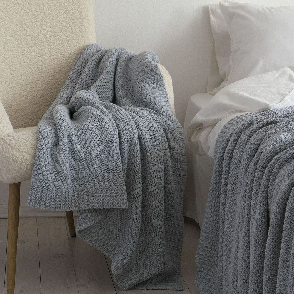 В'язаний плед LaModno WoolCotton Balance Sky Gray