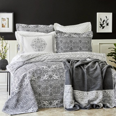 Набор постельное белье с покрывалом + плед Karaca Home - Bonar siyah