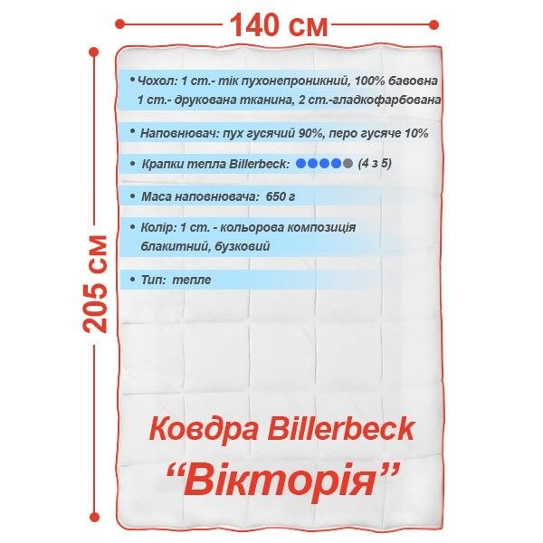 Пуховое кассетное одеяло Billerbeck ВИКТОРИЯ - К0 (90/10%) (Всесезонное)