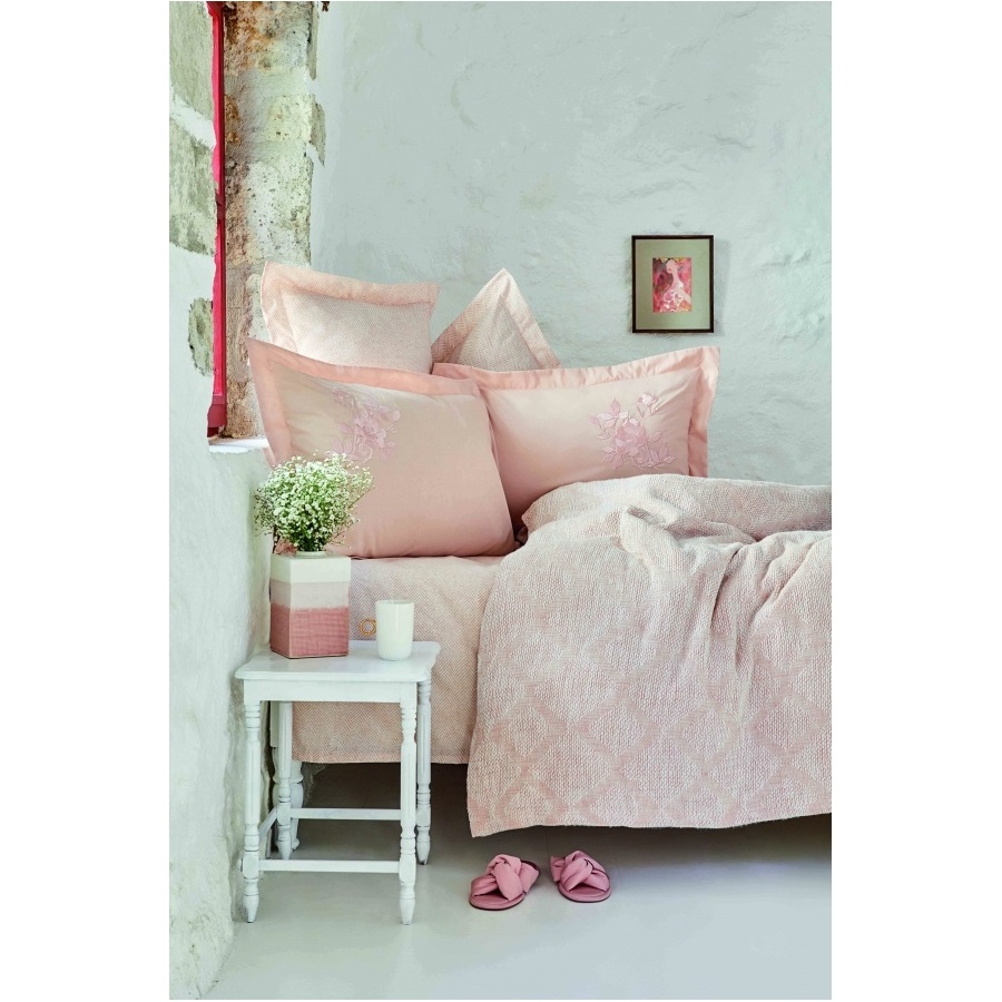 Летнее постельное белье пике Karaca Home Miracle blush pike jacquard