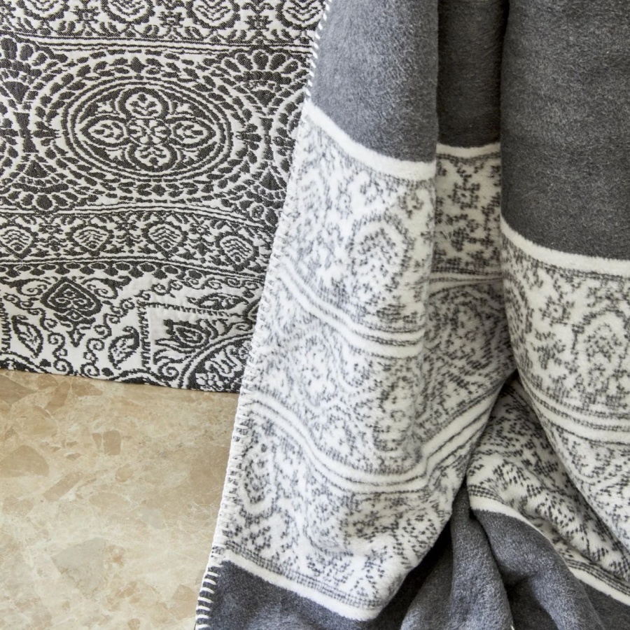 Набор постельное белье с покрывалом + плед Karaca Home - Bonar siyah