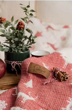 Муслінове новорічне покривало Saheser Merry Red, Червоний, Євро, 240х260 см, Без наволочок