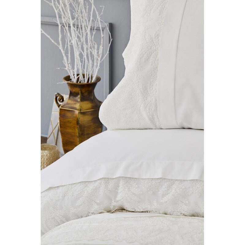 Набор постельное белье с покрывалом пике Karaca Home - Carla ekru