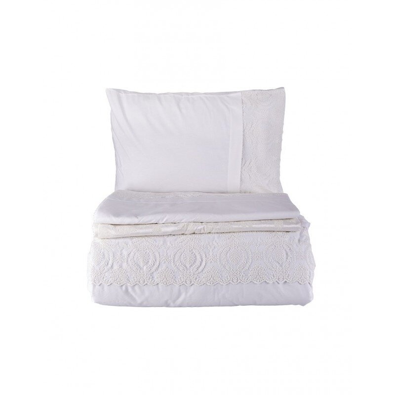 Набор постельное белье с покрывалом пике Karaca Home - Carla ekru