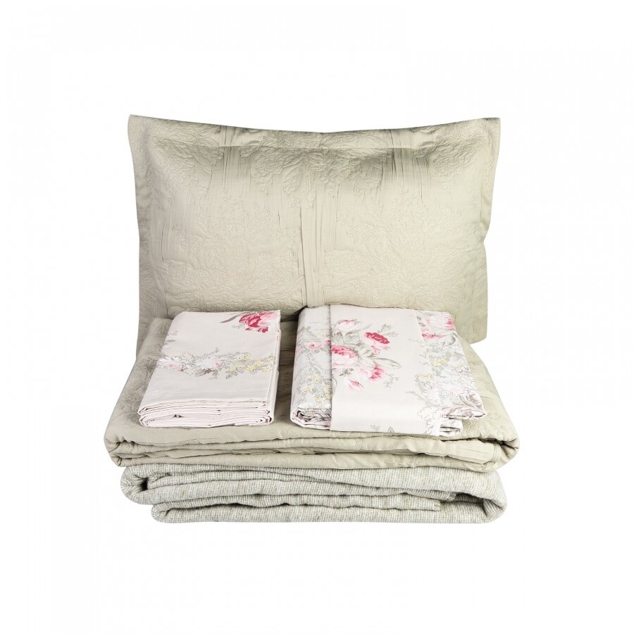 Набор постельное белье с покрывалом + плед Karaca Home - Petra pembe розовый