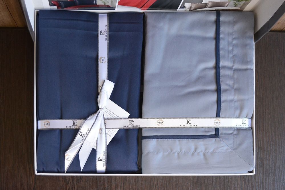Постільна білизна First Choice люкс сатин DARK  Serenity Dark Grey-Navy Blue