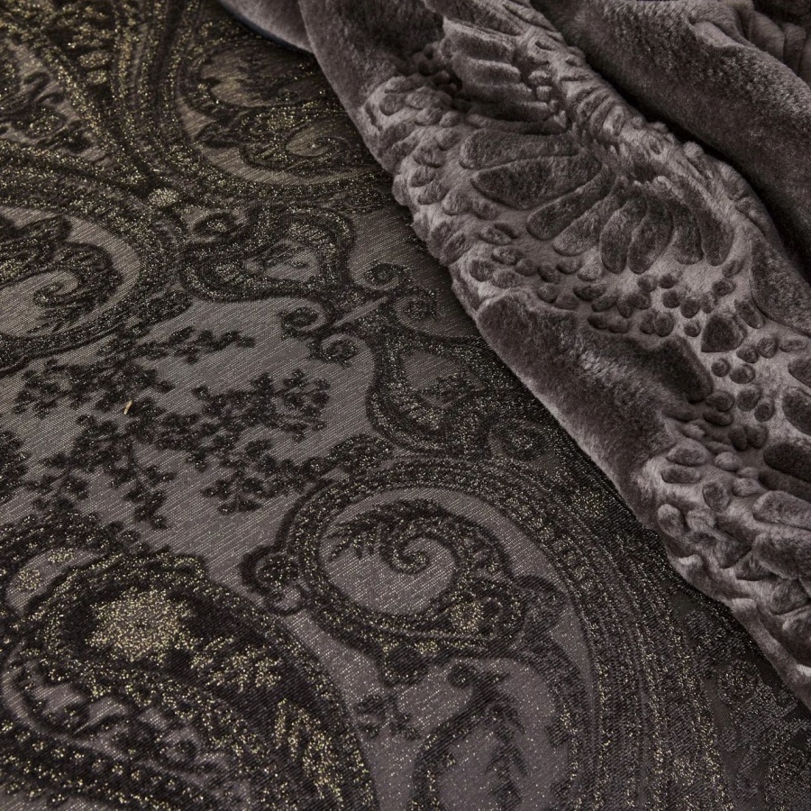 Набор постельное белье с покрывалом + плед Karaca Home - Glamour simli/antrasit антрацит (10 предметов)