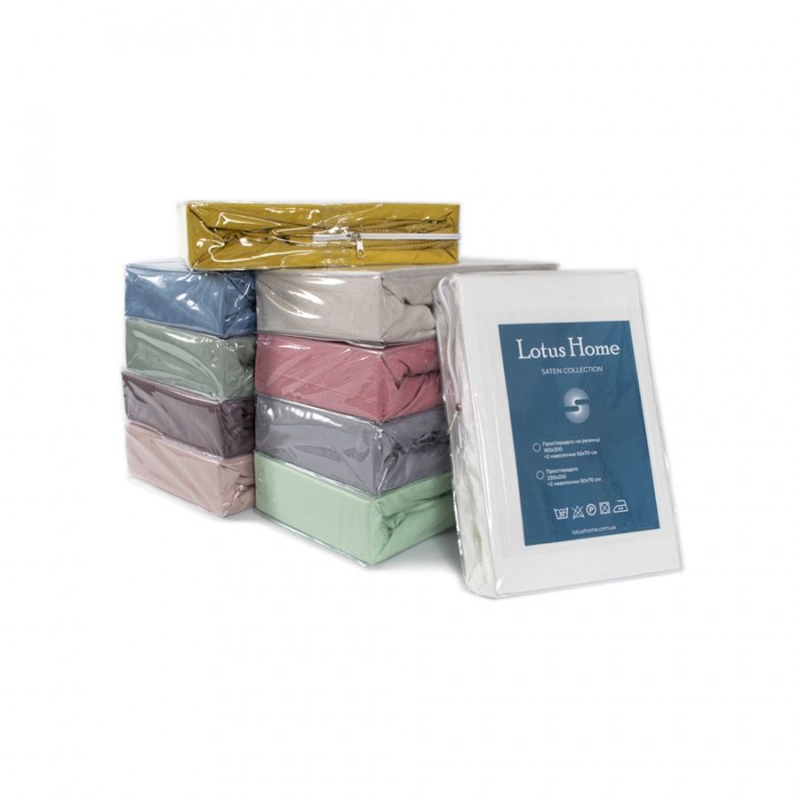 Простыня на резинке сатин premium Lotus Home - Basic pudra