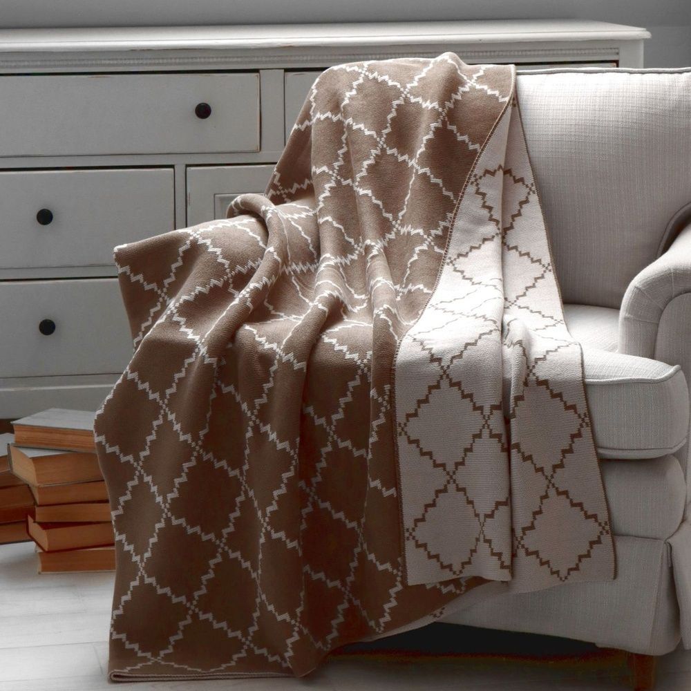 Плед хлопок LA MODNO DIAMOND Dark Beige-Beige