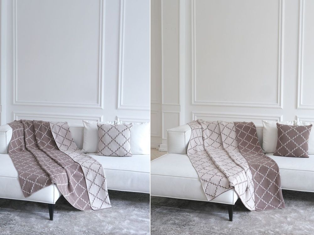 Плед хлопок LA MODNO DIAMOND Dark Beige-Beige