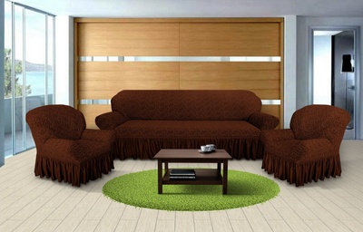 Набор чехлов для мебели жаккард Kayra Venzel с юбкой коричневый