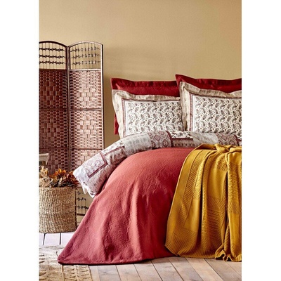 Набор постельное белье с покрывалом + плед Karaca Home - Maryam bordo