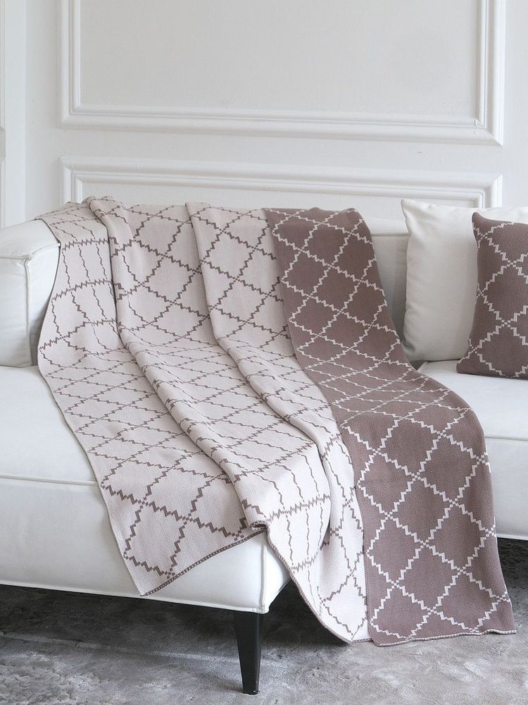 Плед хлопок LA MODNO DIAMOND Dark Beige-Beige