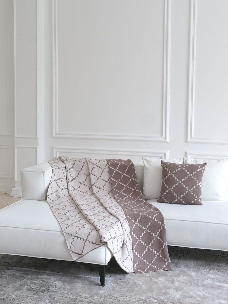 Плед хлопок LA MODNO DIAMOND Dark Beige-Beige