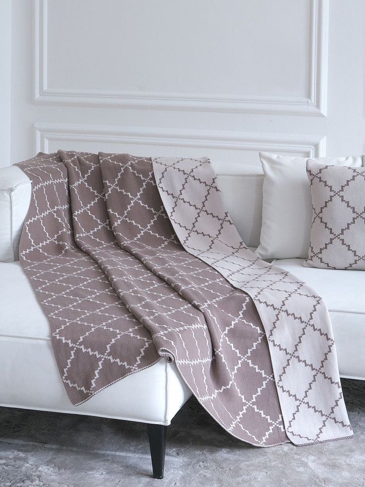 Плед хлопок LA MODNO DIAMOND Dark Beige-Beige
