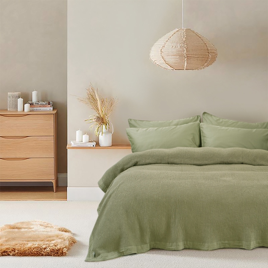 Покрывало вафельное Lotus Home - Rius olive