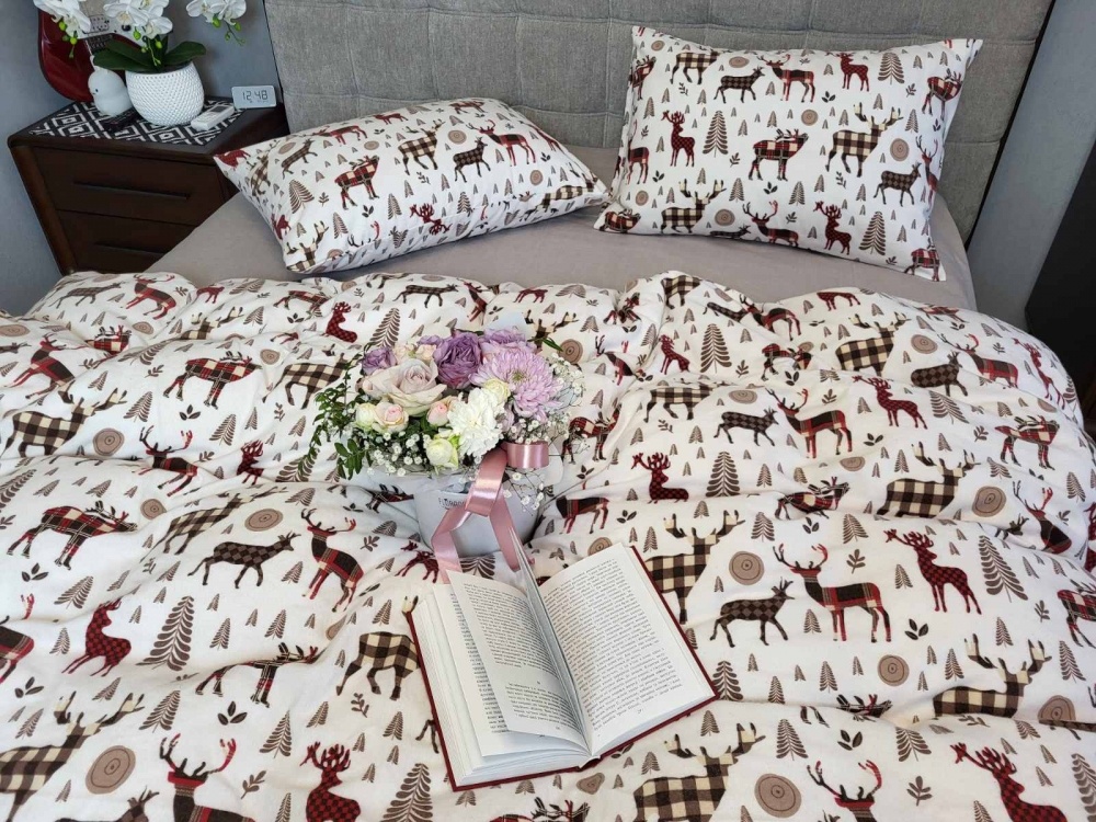 Постільна білизна фланель Комфорт текстиль Олені/сірий, Turkish flannel