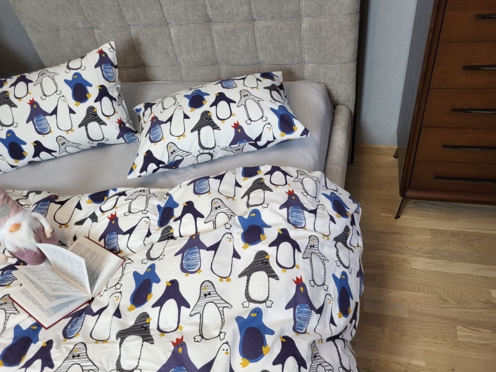 Постельное белье фланель Комфорт текстиль Пингвины/серый, Turkish flannel