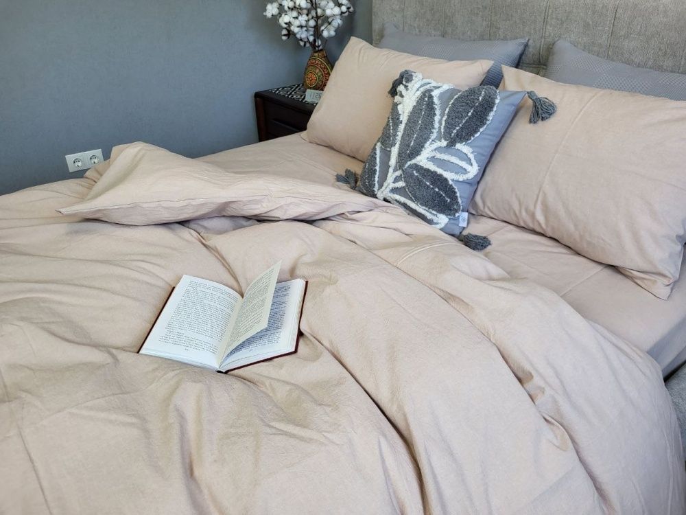 Простыня на резинке вареный хлопок Комфорт Текстиль Cappuccino, Washed Cotton W1331