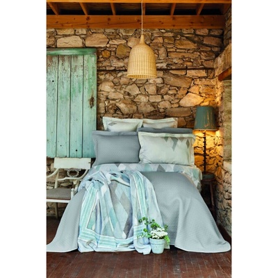 Набор постельное белье с покрывалом + плед Karaca Home - Lauro gri серый