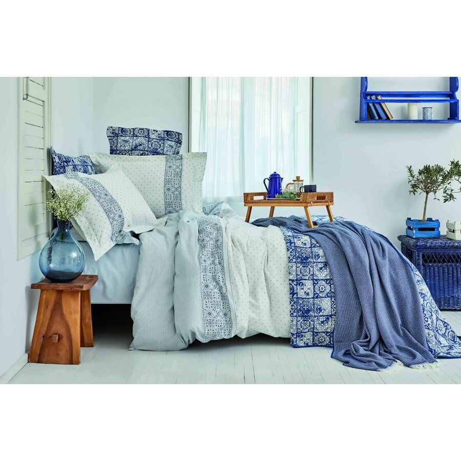 Набор постельное белье с покрывалом + пике Karaca Home - Positano mavi